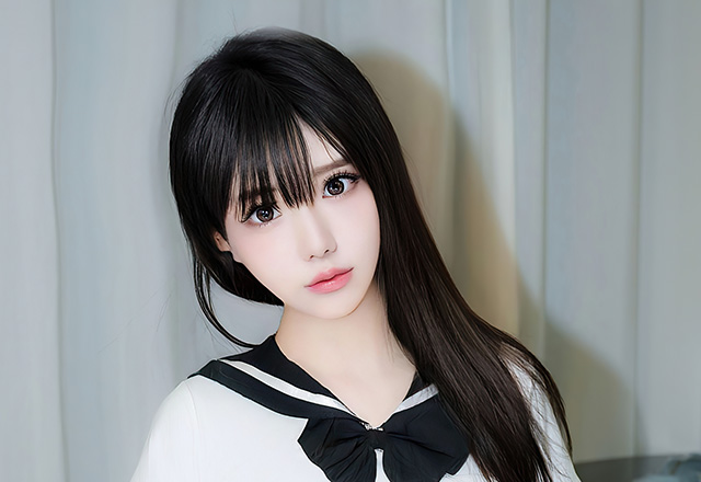 苗条小姐姐沐言白色学妹服饰写真图