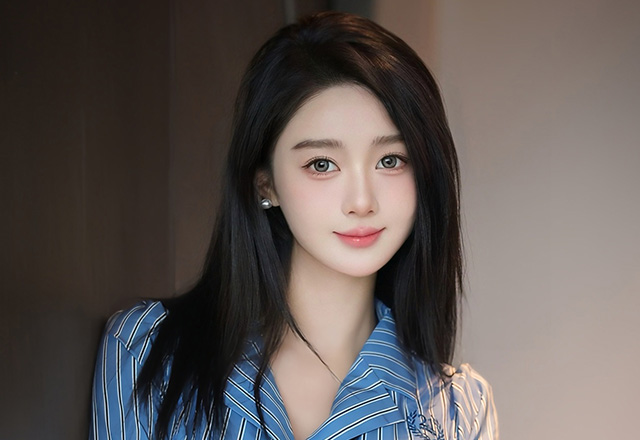 甜美模特Candy糖糖蓝色OL服装写真图