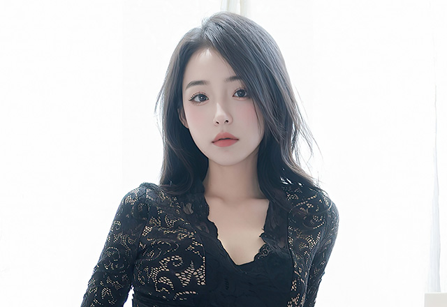 美女白琮瑗性感黑色蕾丝长裙写真图
