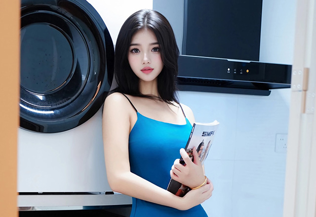美女林悦溪儿性感蓝色吊带裙写真图