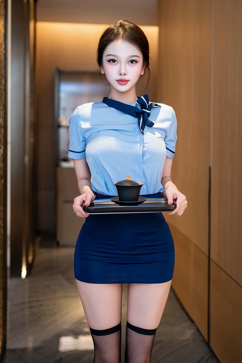 模特诺诺子蓝色OL服饰装扮撩人心怀