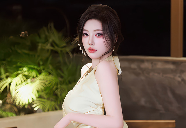 美人杨晨晨淡黄连衣裙美图性感迷人