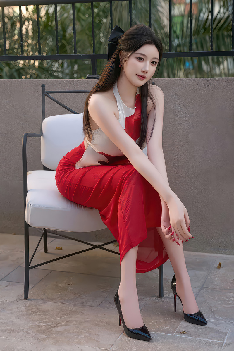 女神杨晨晨性感红色长裙私房写真秀