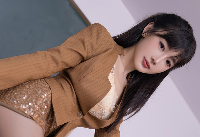 美腿模特陆萱萱深色西服写真图片