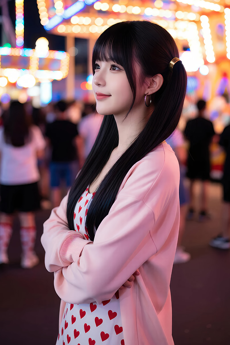 甜美小姐姐苏柚柚游乐园夜拍写真美图