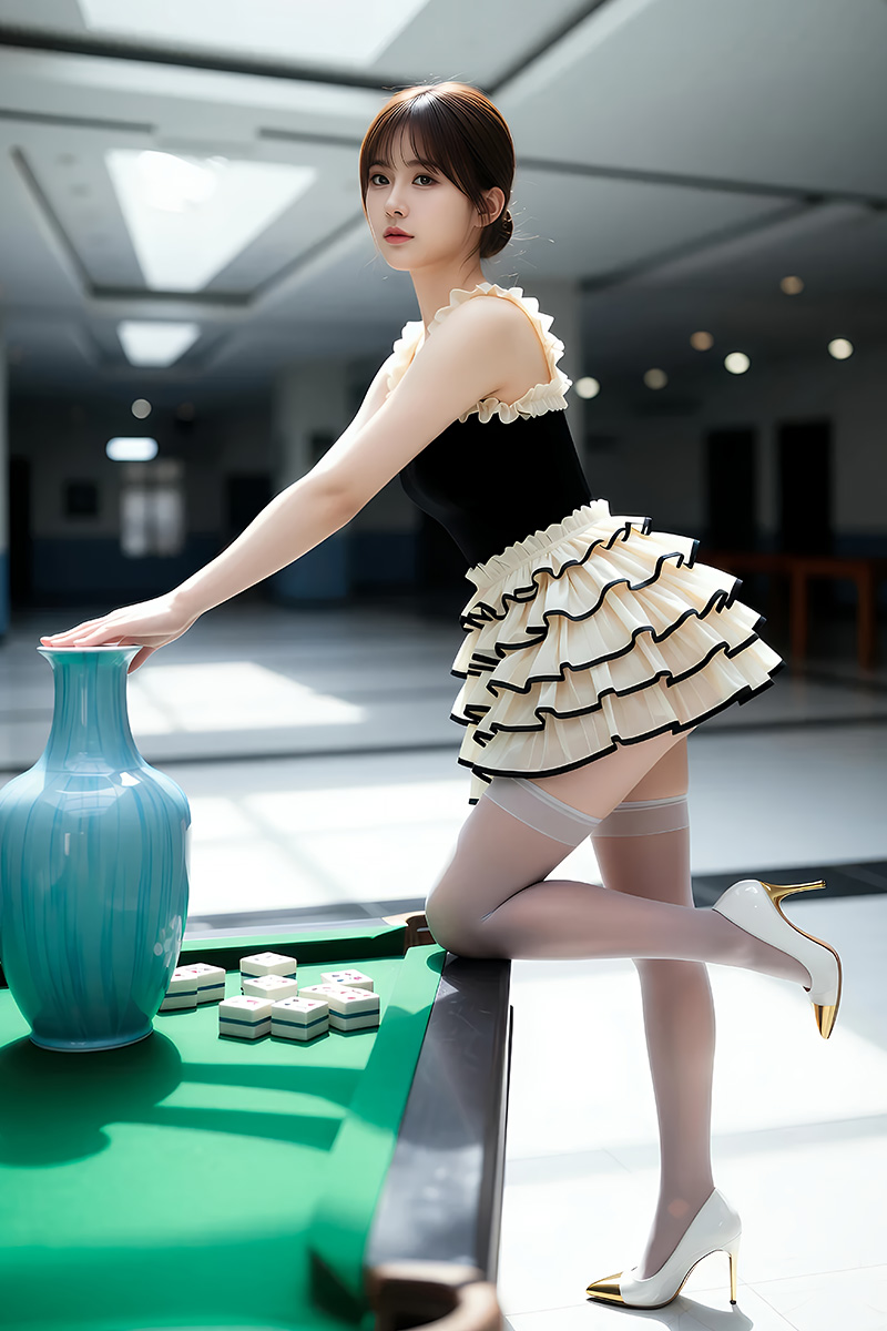 俏皮妹子奶盖布丁花边女仆装写真图