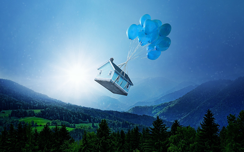 飘在空中的气球小屋