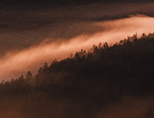 夕阳下山谷中的雾气
