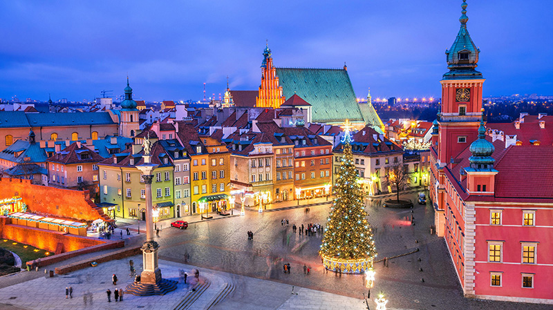 波兰城堡广场的圣诞树