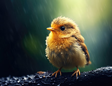 阴雨下的可爱黄色小鸟