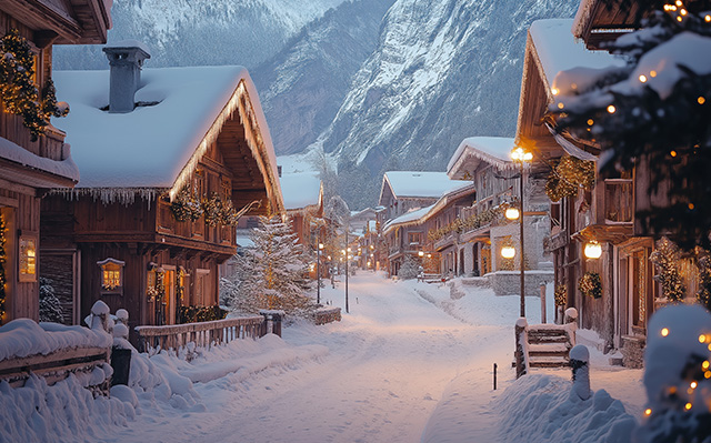 梦幻浪漫的雪山小村